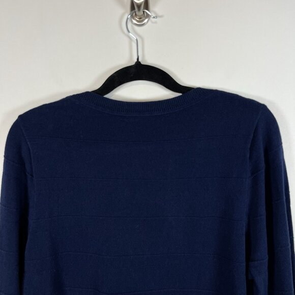 Lisa Todd Exposed Seam Tunic Sweater Crewneck Long‎ Tie Sleeve Cotton Navy Sz L - Picture 9 of 10
